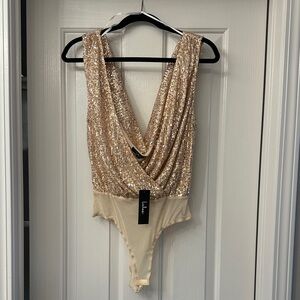 Lulu's Shimmering Gold Sequin Bodysuit